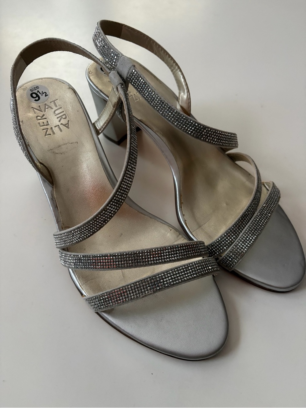 Naturalizer Niko Silver Rhinestone Block Heel Strappy Sandal
